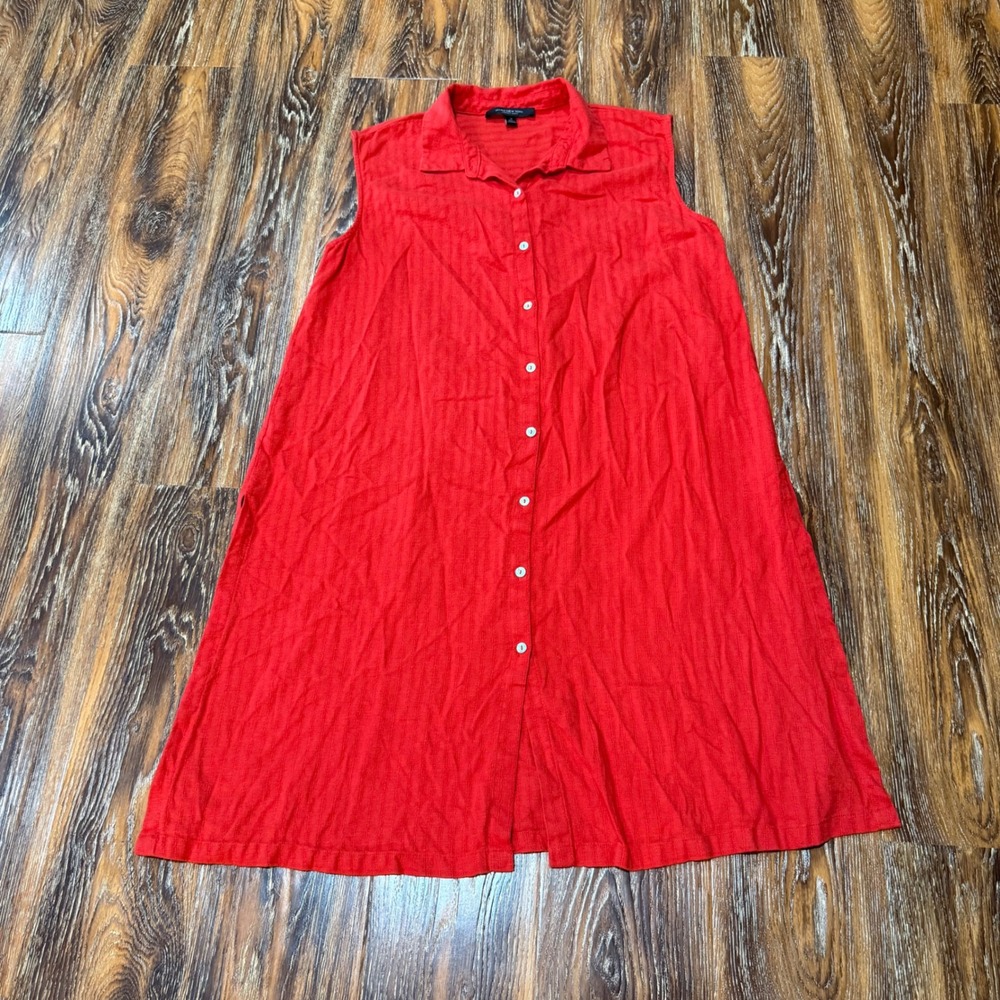 Marc New York Womens Size M Red Linen Blend Sleeveless Button Down Shirt Dress